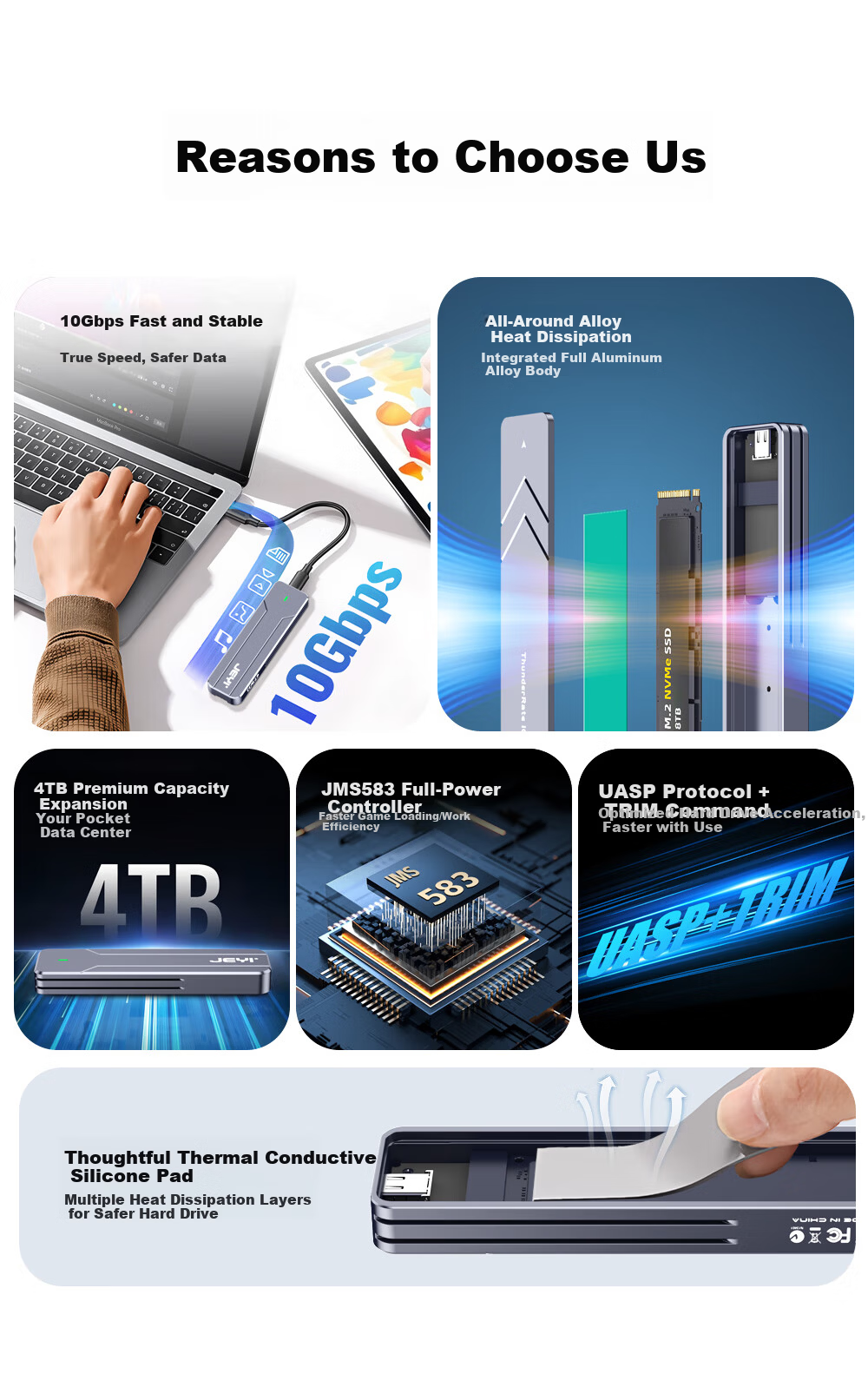 JEYI USB Flash Drive Direct Plug Hard Drive Enclosure Type-C USB 3.2 Interface Cable-Free Plug and Play NVMe Protocol Support Slim Portable SSD Enclosure 2242 4