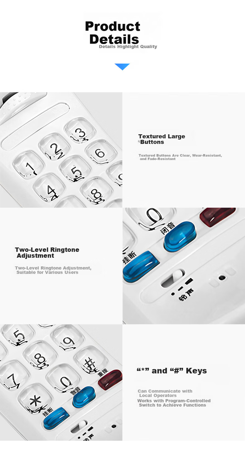 Yijiantong T9 Corded Phone Landline Wall-Mountable Caller ID Desk Phone for Elevator Bathroom Kitchen Hotel Home Use 13