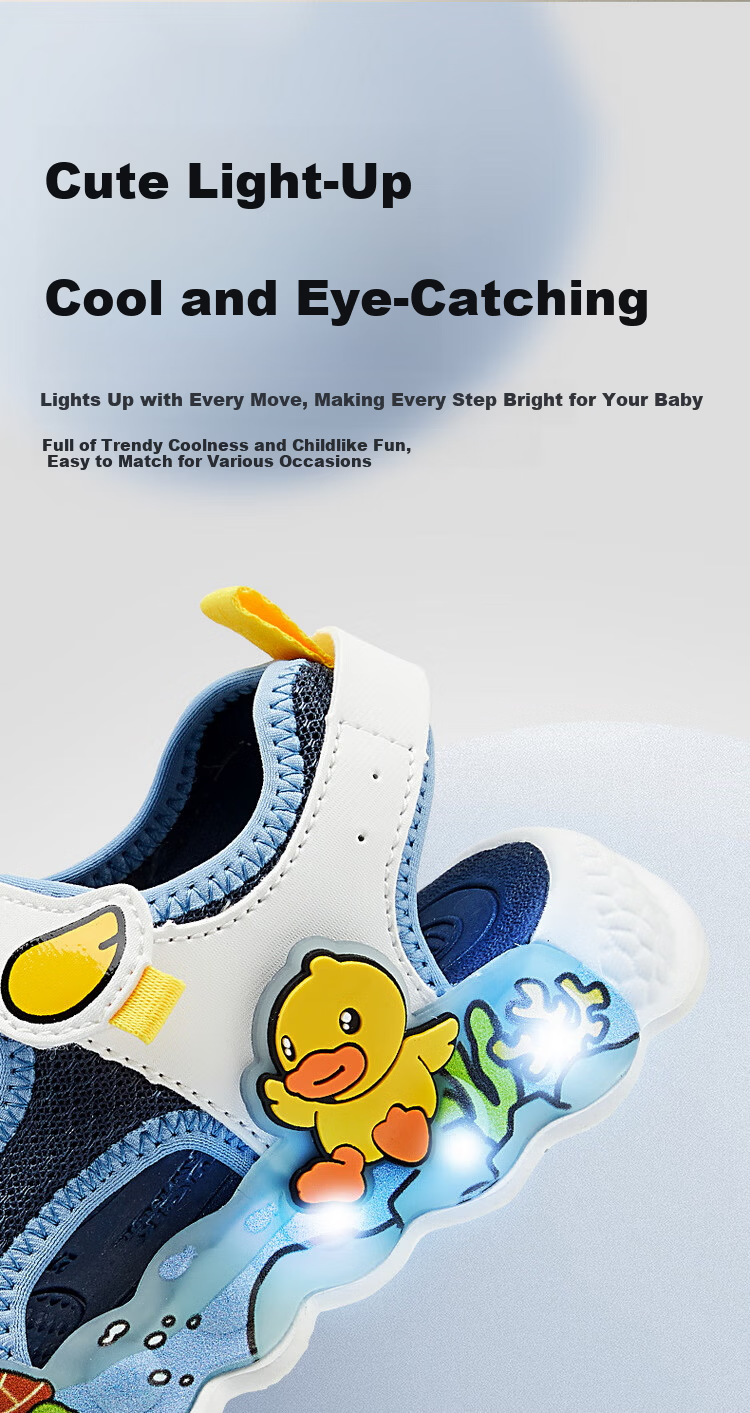 B.Duck Kids Yellow Duck Children's Sandals Summer Boys Girls Closed-Toe Anti-Collision Beach Light-Up Shoes 3907 White Purple Size 25 4