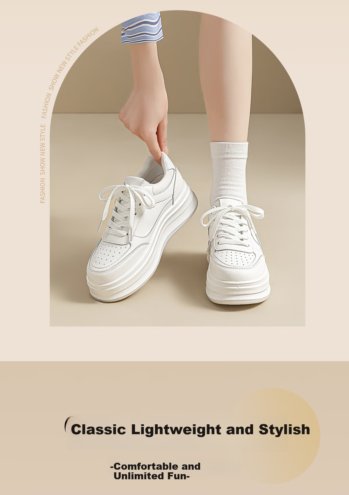Warrior Women's Autumn Casual Fashion Platform Thick-Soled White Sneakers, Height-Increasing Sports Shoes, Size 40 3