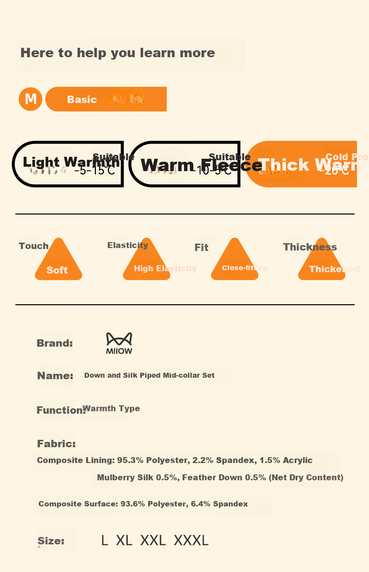 MiiOW [Goose Down & Silk 7A Antibacterial] Men's Thermal Underwear Fleece Thickened Autumn Shirt and Pants Warm Set 16