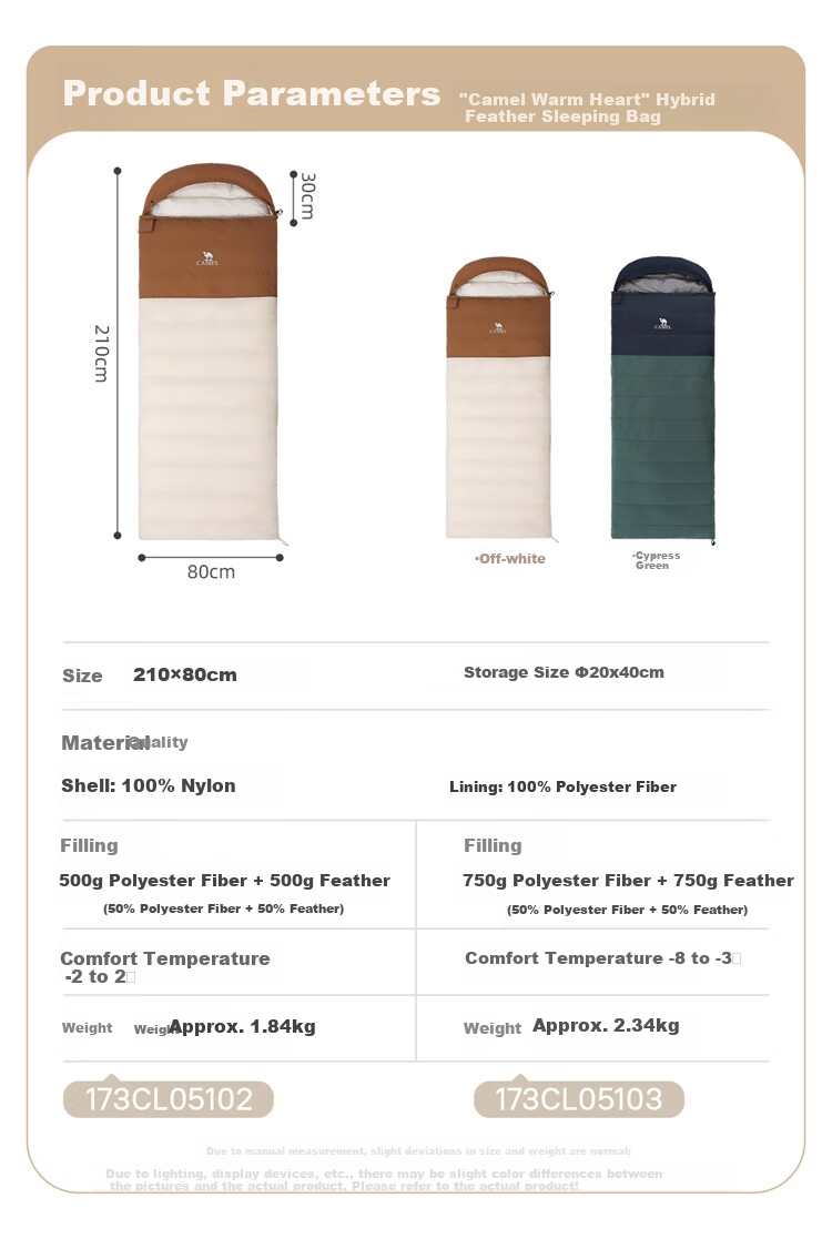 CAMEL Outdoor Camping Envelope Sleeping Bag, Winter Thickened Portable Wilderness Travel Nap Bag, 173CL05103, Emerald Gree 18