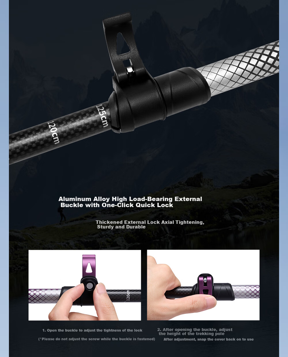 Pelliot [Dengfeng Pro] Outdoor Hiking Pole, Carbon Fiber Telescopic Trekking Poles, Ultra-Light Equipment, 165036018, Purple 10