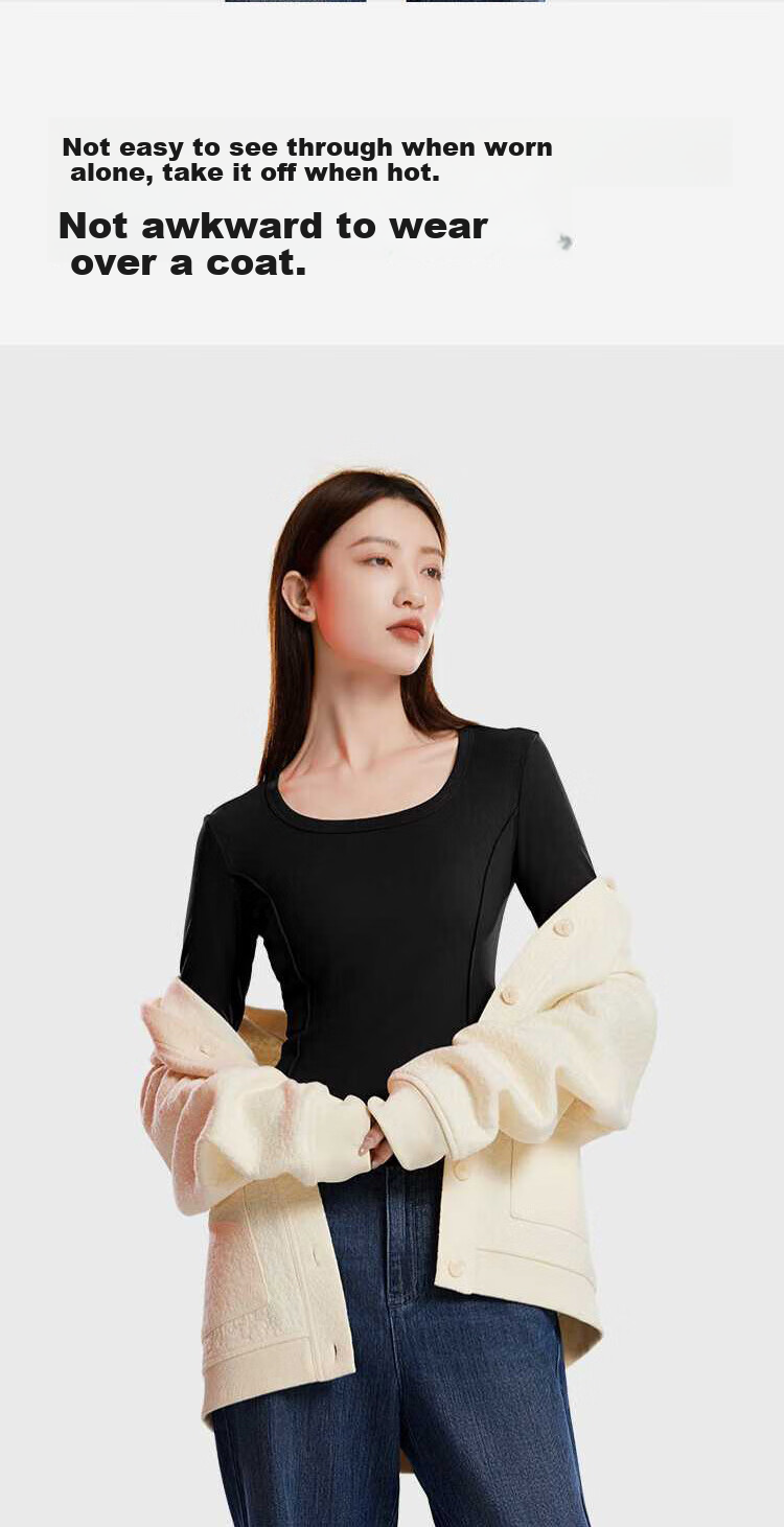 Zishuo Round Neck Fleece-Lined Slim Fit Thermal Base Layer Top Black M 10