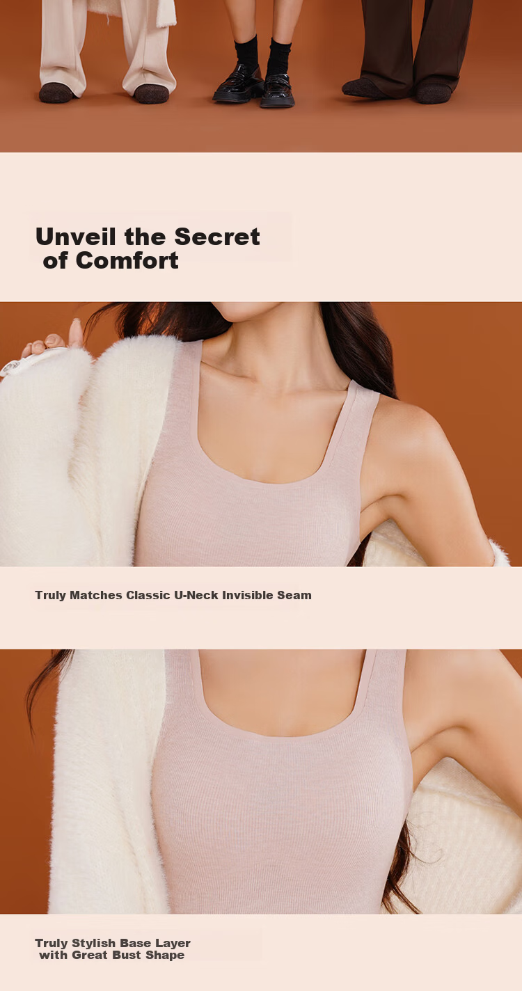 GUJIN Seamless Thermal Vest for Women with Chest Pad, No Bra Needed, Camellia Oil Infused Cashmere Protein Moisturizing Slim Fit 13