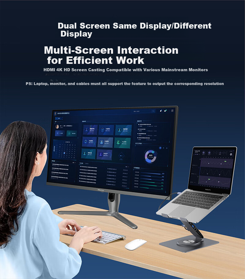 Hanzichen Laptop Stand with 8-Port Type-C Docking Station, Type-C 3.0 USB 3.0 Data Transfer, Foldable Adjustable Vertical Laptop Stand with Cooling Fan 4
