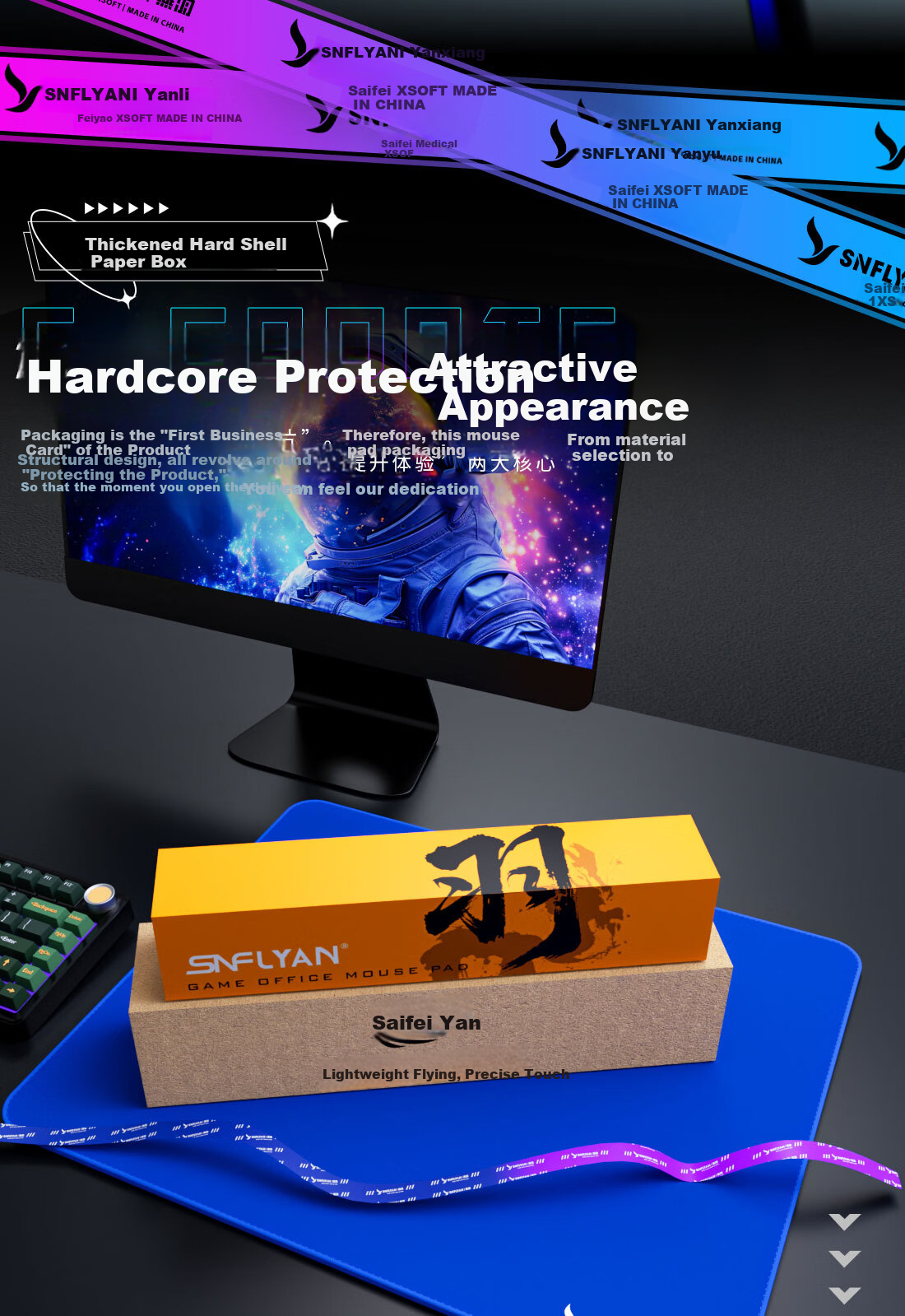 Saifeiyan [Yanyu] Zero Friction Mouse Pad Neutral Smooth FPS Gaming Pad CSGO Valorant Short TTK Secondary Positioning Yanyu Blue 480x400x5mm 8