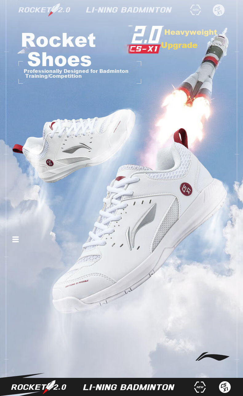LI-NING Rocket 2.0 Badminton Shoes Unisex Professional Competition Training Sneakers Cushioned Comfortable Durable 1