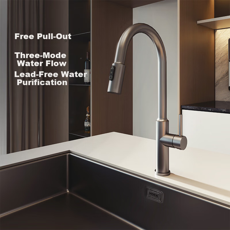 MOEN Gunmetal Kitchen Faucet Pull-Out Rotatable Multi-Function Splash-Proof 13350