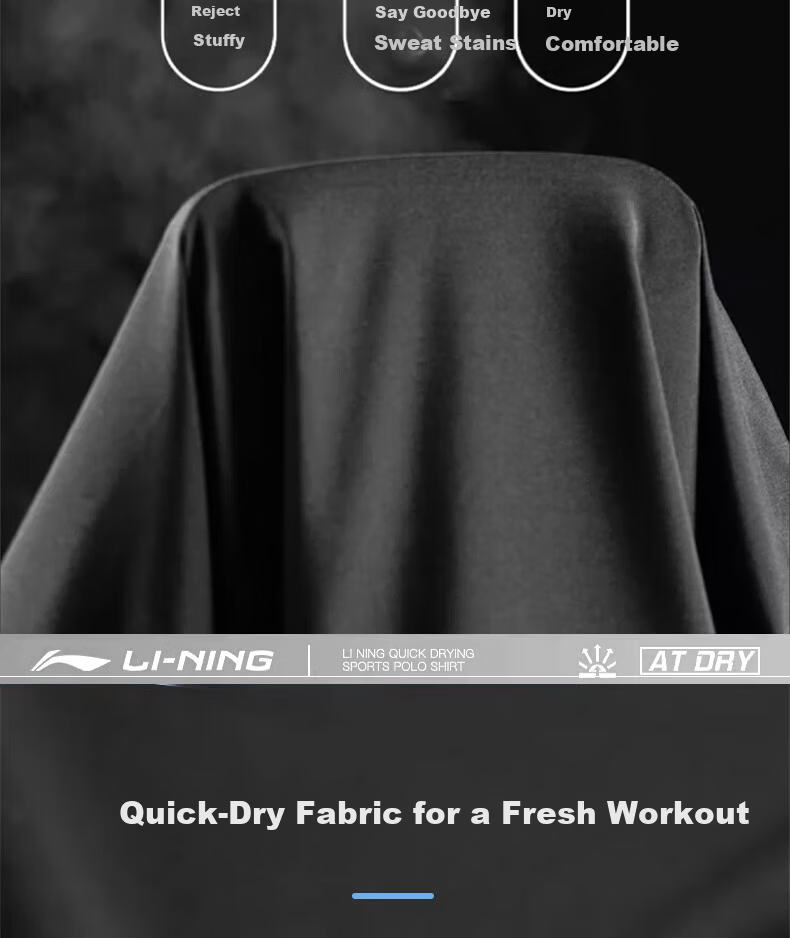 Li-Ning Polo Shirt Short Sleeve for Men, 2025 New Style T-Shirt, Summer Quick-Dry Collared Sports Business Wear, Customizable Black 12