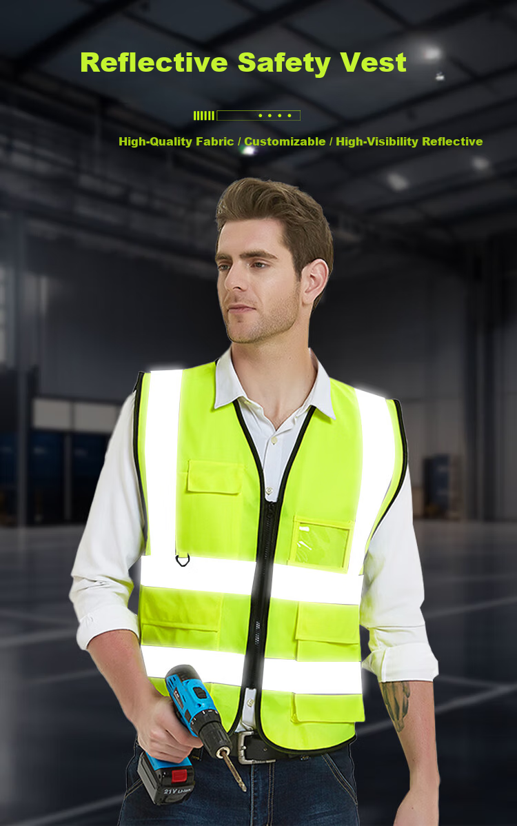 Laurie Reflective Safety Vest High-Visibility Workwear for Sanitation Construction Emergency Traffic Warning Uniform Customizable with Printing, Multi-Pocket Fluorescent Green, One Size 3