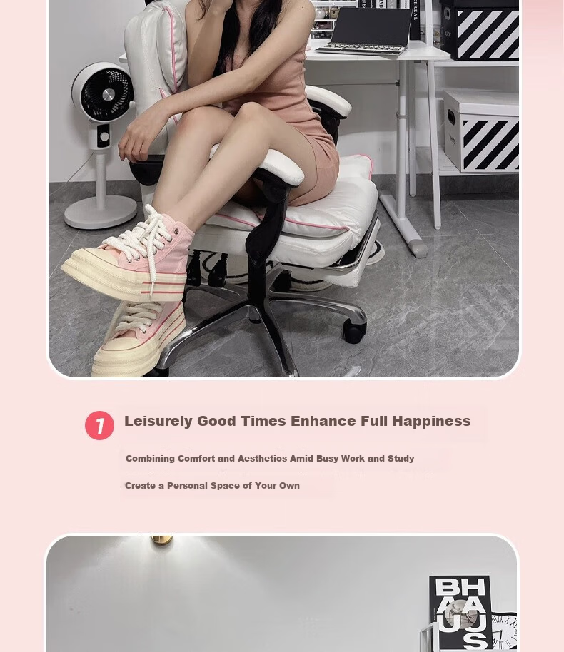 Qianxihuafu Computer Chair Gaming Chair for Women's Bedroom Home Use Comfortable Ergonomic Chair with Backrest for Long Sitting, Pure Gray 6