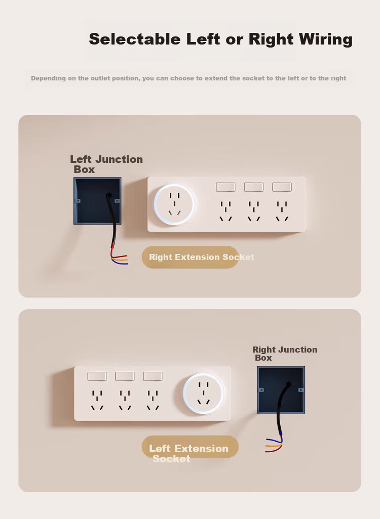 AUX 86-Type Expandable Power Strip Extension Track Converter Flush-Mounted Household Multi-Outlet with Switch Three-Switch 21-Socket + USB + Type-C Left Expansion Gray 9