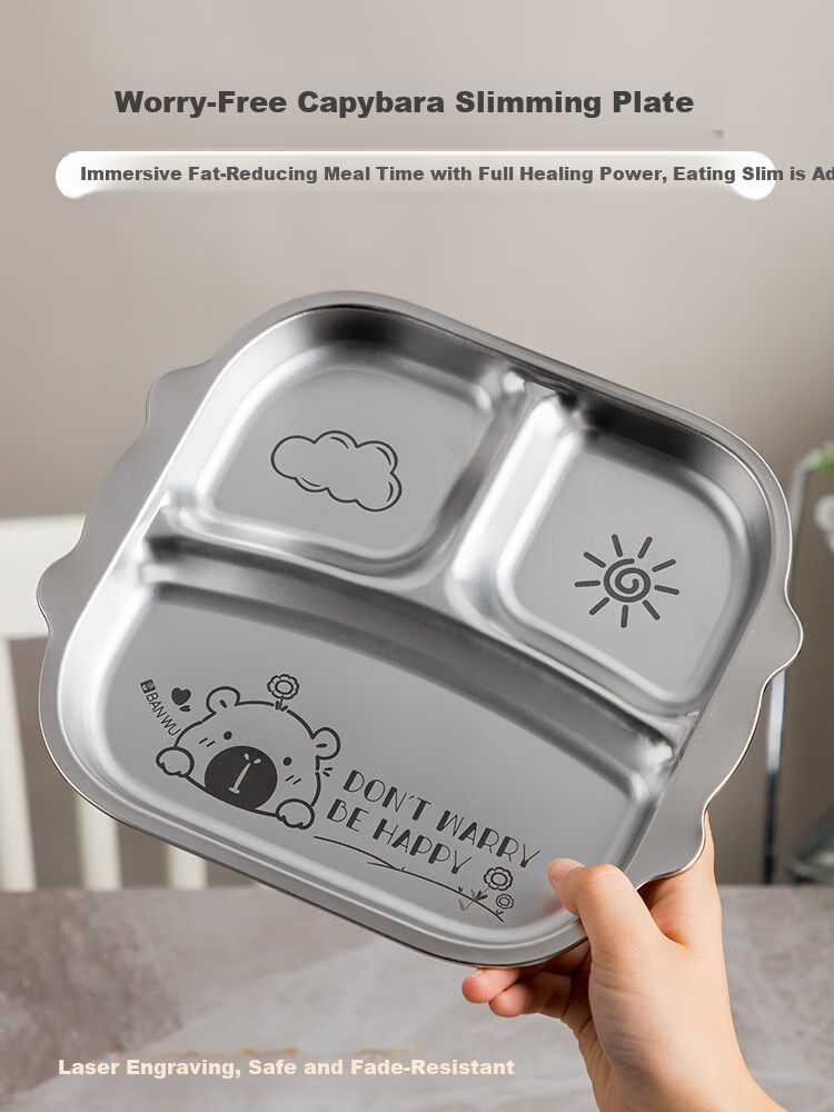 Banwu Life 304 Stainless Steel 211 Meal Plate Fat-Reducing Portion Control Divided Plate Weight Loss Special Segmented Household Dining Plate 2