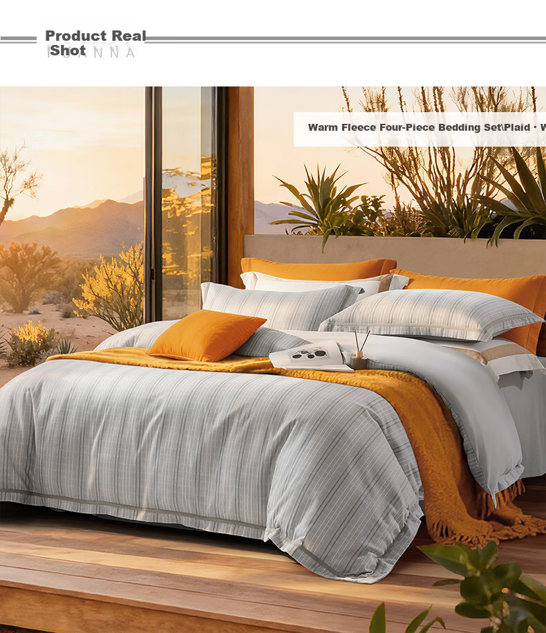 FUANNA Four-Piece Set 100% Pure Cotton Brushed Bedding Double Queen All Cotton Bed Sheet and Duvet Cover 1.8m Bed 230*229cm 8