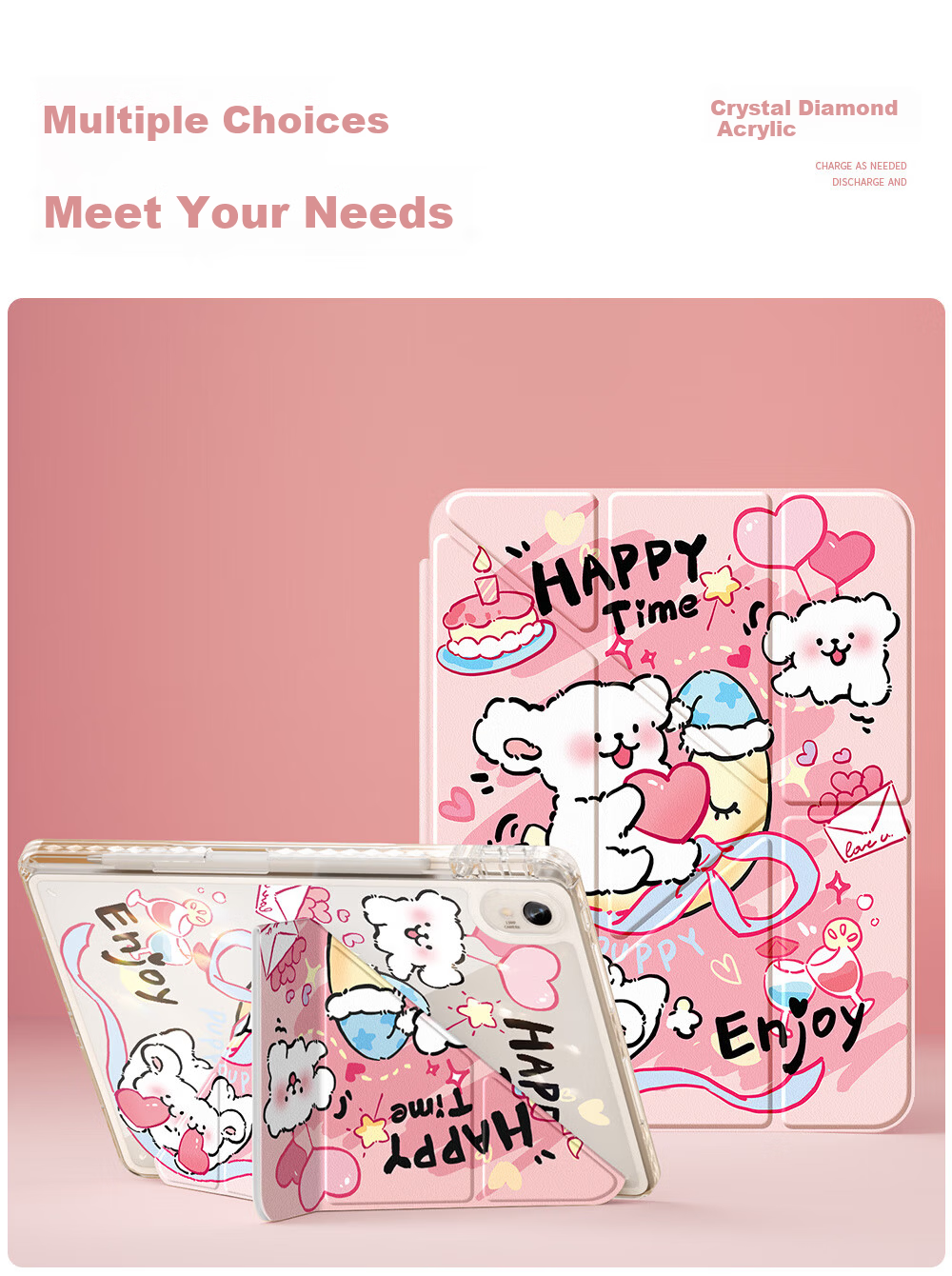 QBOSS Huawei MatePad Pro 12.2 Case Air 12 Tablet MatePad 11.5s Protective Cover Shockproof Pen Slot Slim Y-Shaped Multifunctional Folding Pink Dog 8