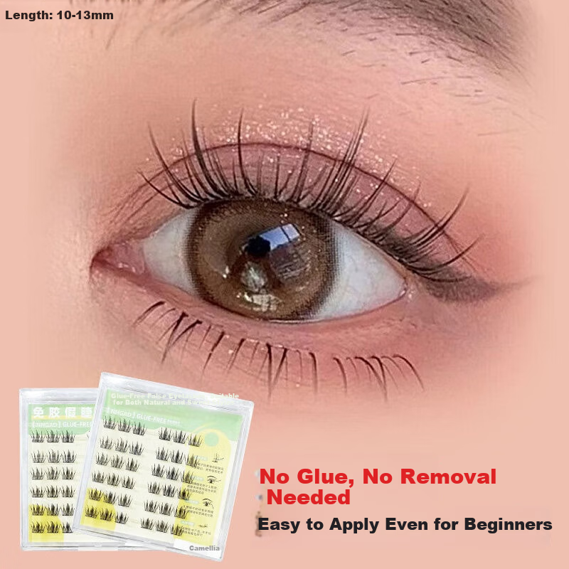 NHGAD Self-Adhesive False Eyelashes Camellia Natural Puffy Eye Bubble No Glue No Removal Beginner Friendly