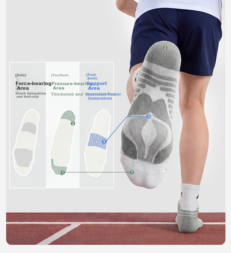 KAWASAKI Unisex Badminton Socks Running Training Sweat-Absorbing Non-Slip Sports Socks D6609 Blue/Grey/Purple (3 Pairs) 9