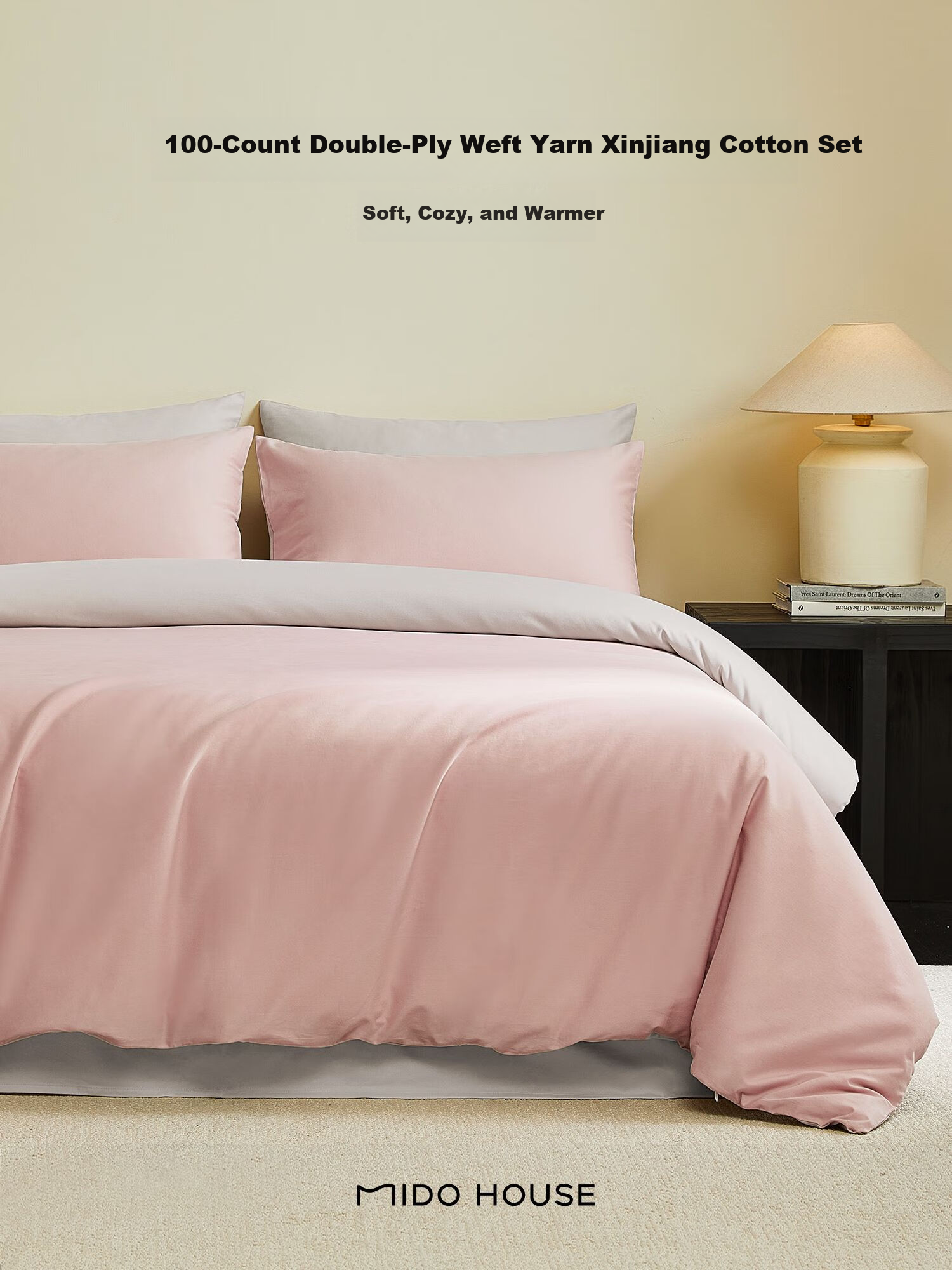 MIDO HOUSE Mingdu Bedding, Pure Cotton Brushed Four-Piece Set, All-Season Bed Sheet And Duvet Cover, 100 Thread Count A-Class Four-Piece Set, 200X230 Cm, Sunset Purple 1