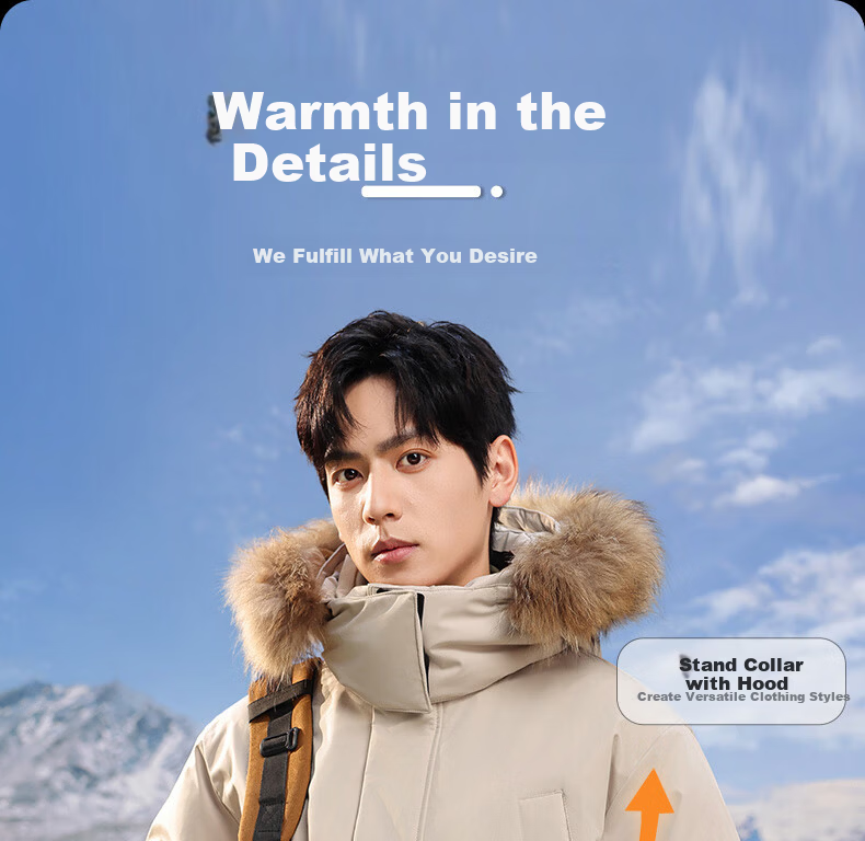 Yalu Unisex Down Jacket 2025 Winter Large Fur Collar Parka Couple Mid-Length Thickened Warm Workwear Coat 10