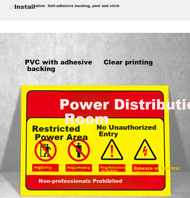AimoHui Electrical Room Warning Sign No Unauthorized Entry Safety Warning Beware of Electric Shock Waterproof Self-Adhesive 30x20cm Pack of 5 2