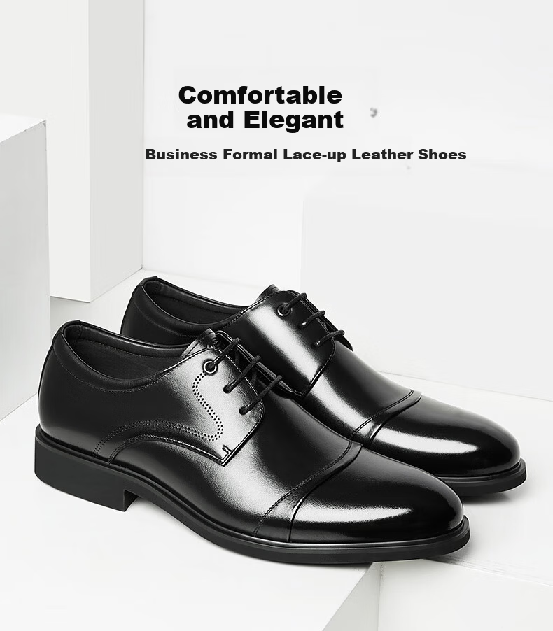 LAORENTOU Pointed Toe Leather Shoes for Men, Casual Soft-Soled Formal Business British Style Work Shoes, 200240 Black Hollow-Out, Size 40 1