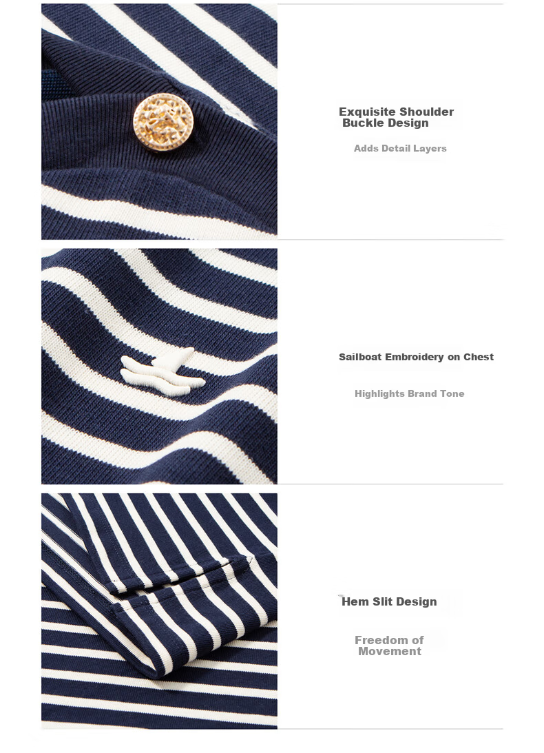 Navigare Small Sailboat Cotton Long Sleeve T-Shirt Spring Autumn Women's Nautical Off-Shoulder Striped Top 2335005502 5