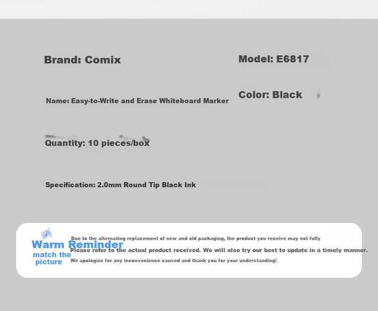 Comix Thick Tip Erasable Whiteboard Markers Durable Office Stationery Black 10pcs/Box E6817 12