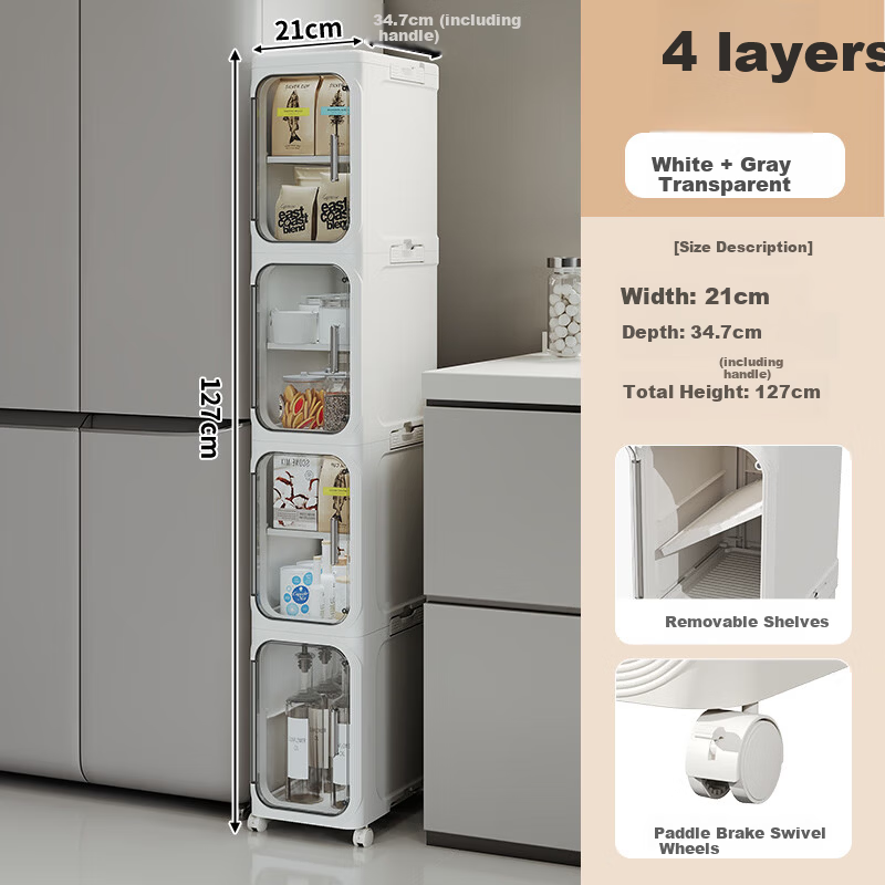 JEKO&JEKO Bathroom Storage Rack Narrow Gap Cabinet Floor Standing 4-Tier 21cm Wide