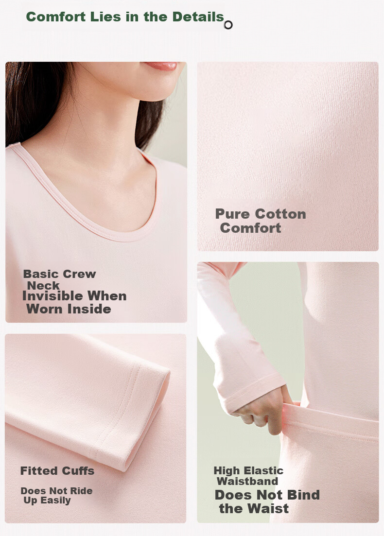 Urban Beauty Girls' Autumn Thermal Underwear Set Cotton Seamless Crew Neck for Teenagers Middle and High School Students 24