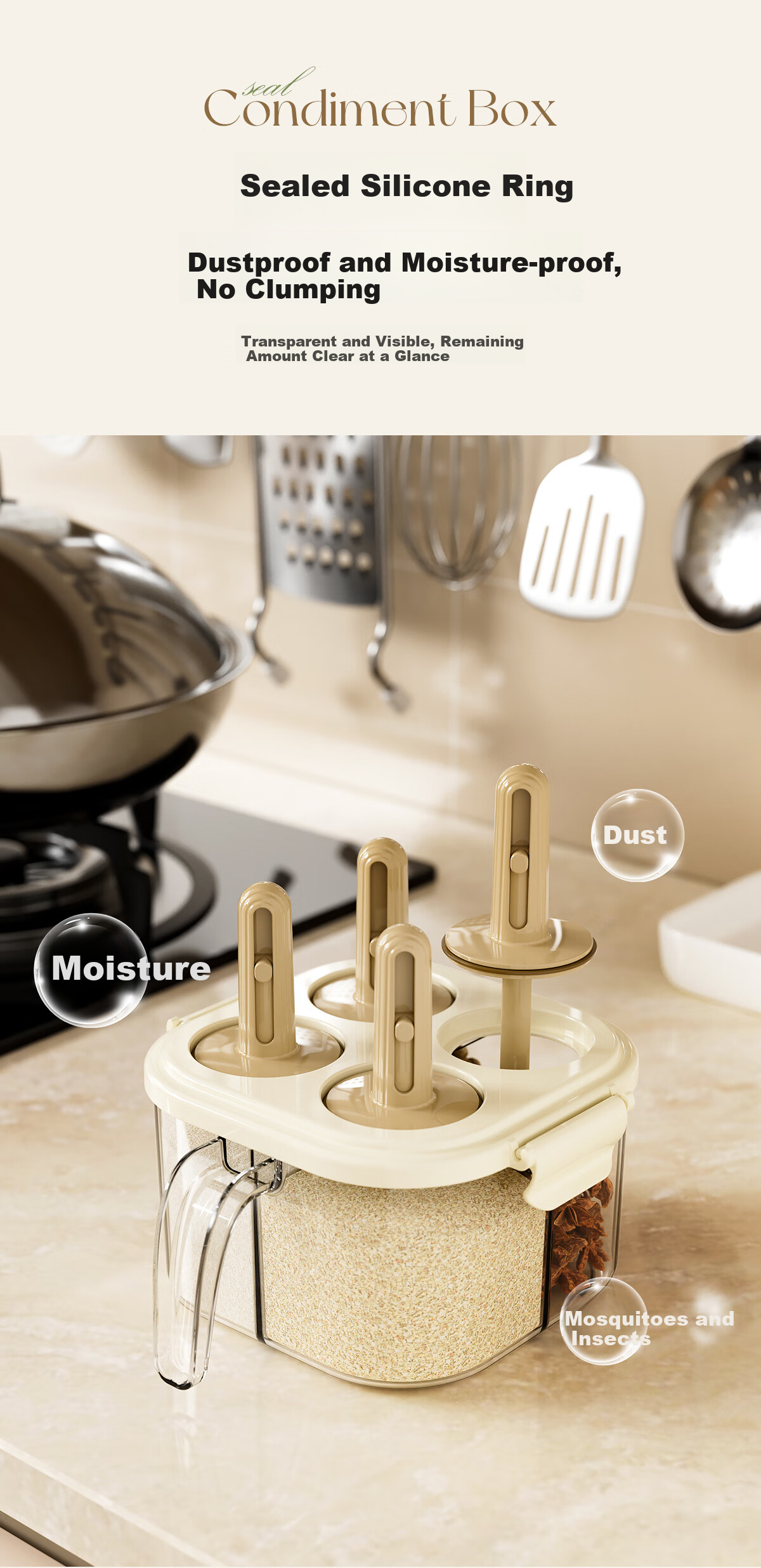 Jiadu Spice Box Household Kitchen Seasoning Jar Set Multi-Compartment Salt MSG Pepper Storage Condiment Bottles Four Compartments 8
