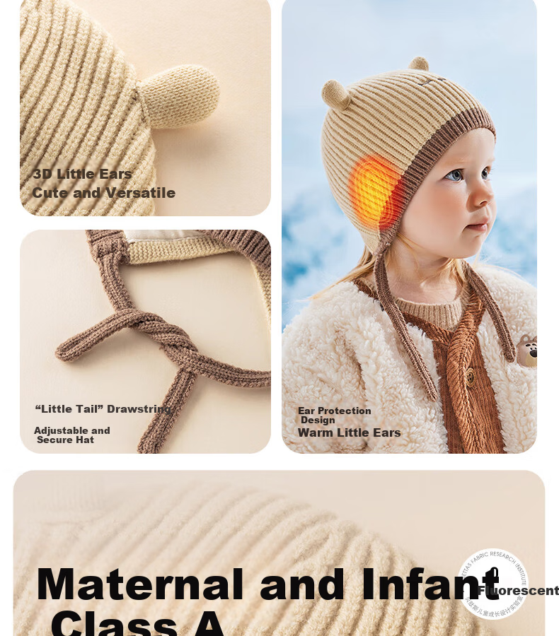 Beitais Baby Hat Autumn Winter Windproof Ear Protection Warm Children's Knitted Hat Cute Infant Seamless Knit Cap 11
