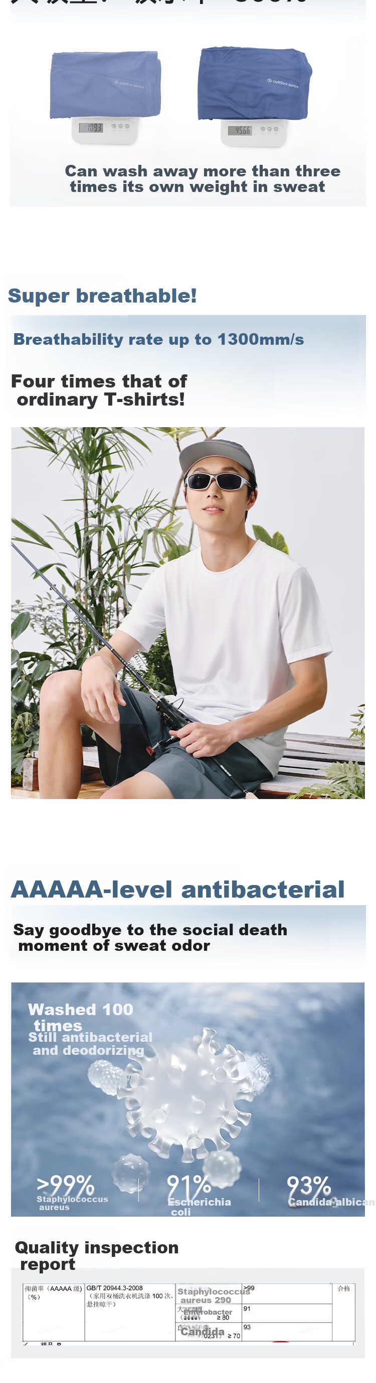 JD Jingzao Men's Spring Summer Ultra-Light Quick-Dry Sports Short Sleeve Breathable Cool Outdoor T-Shirt Base Layer Mist Gray Blue S 6