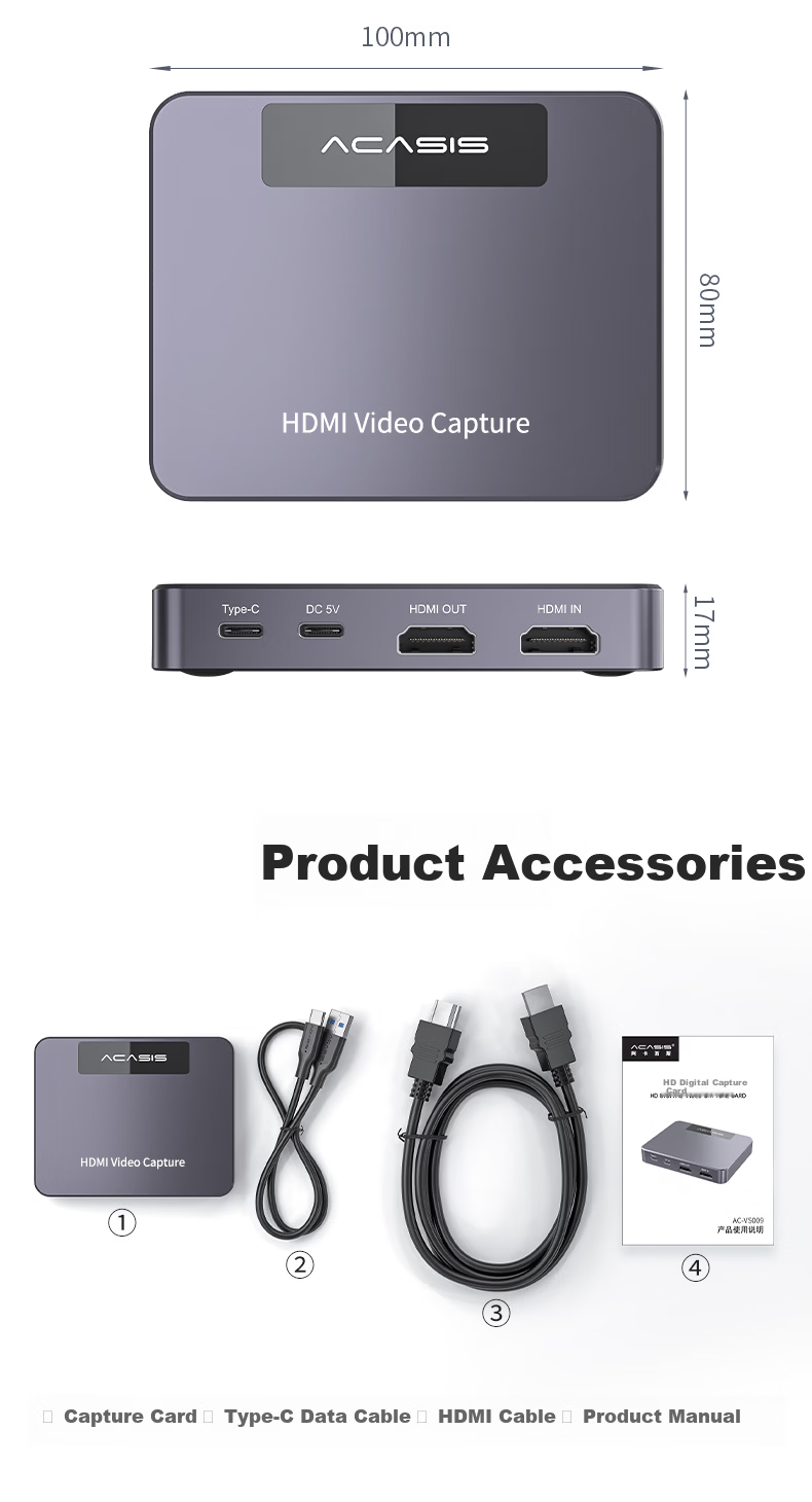 Acasis Dual-Channel HDMI Capture Card, 4K 60Hz Vertical Audio Pickup Capture Card, Compatible with Cameras And DSLR Cameras, for Teaching, Meetings, Dual-Site Live Streaming And Recording Box VC-018Max 17