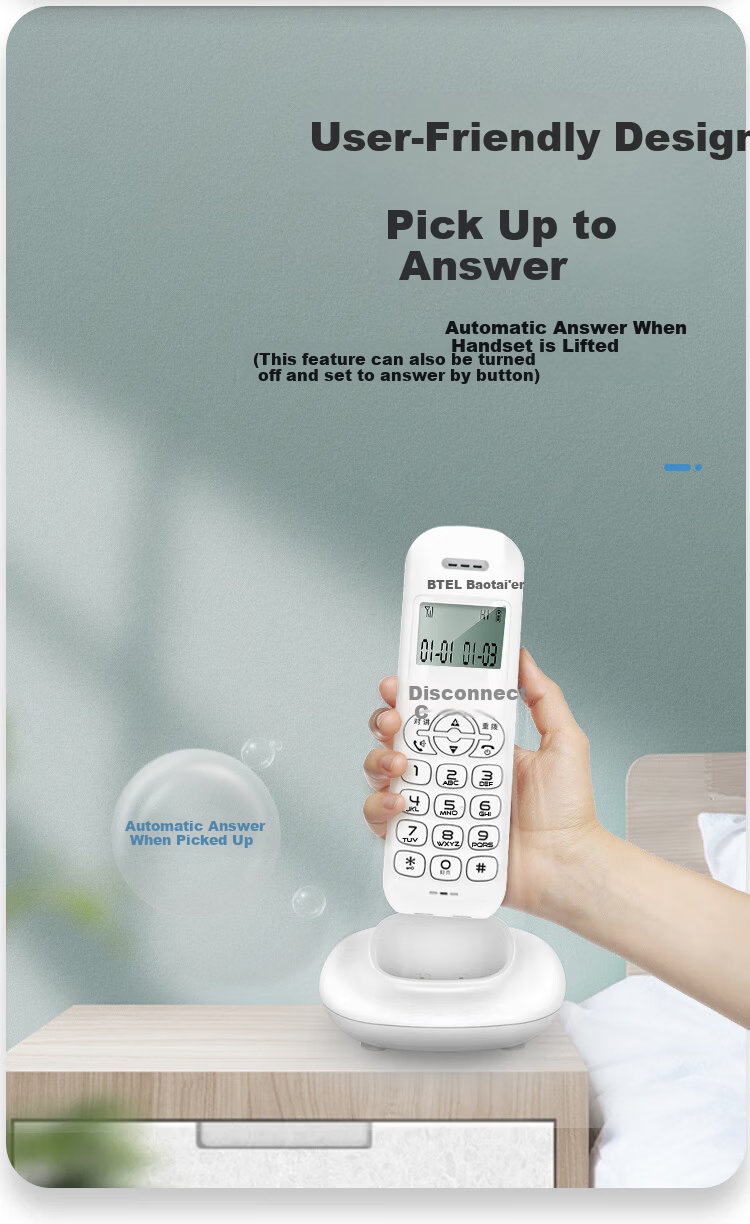 Baotaier Cordless Digital Telephone, Wireless Landline, Parent-Child Handset, for Office And Home Use, Wide Signal Coverage, Quick Dialing, Phonebook Function, T055 One-To White 10