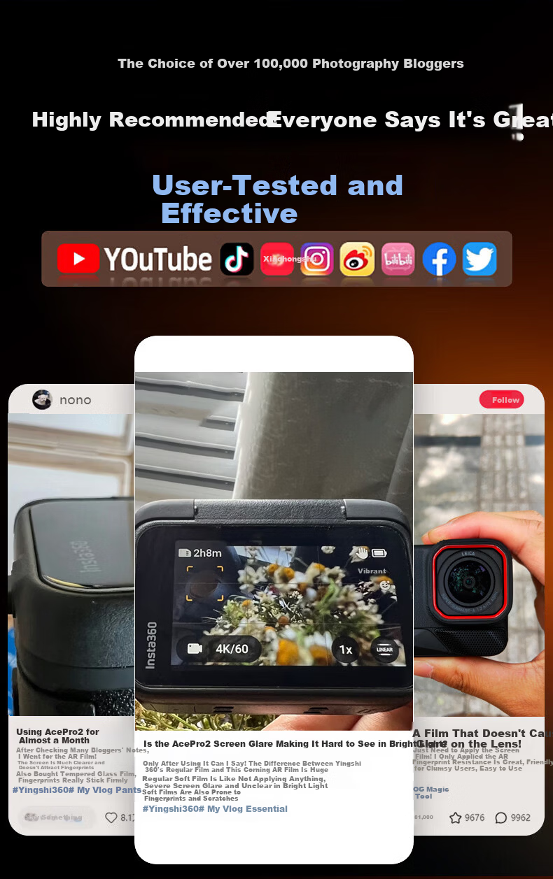 Yangfeisi Tempered Glass Screen Protector for Insta360 Ace Pro2 AR Anti-Reflective Ying Shi 2nd Gen Ace Pro Front Lens Camera Protective Film Sticker Set 2nd Gen 2