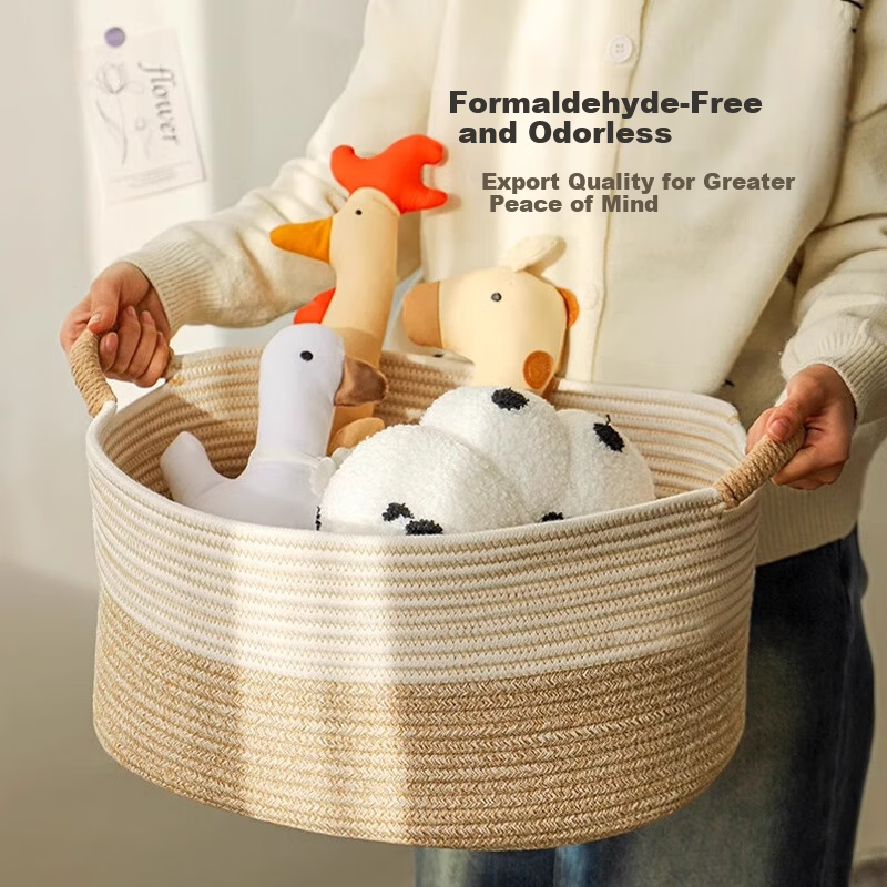 Yuanben Handmade Cotton Rope Woven Storage Basket for Bedside Cabinet, Multi-Purpose Organizer for Snacks, Toys, Clothes, Home Use