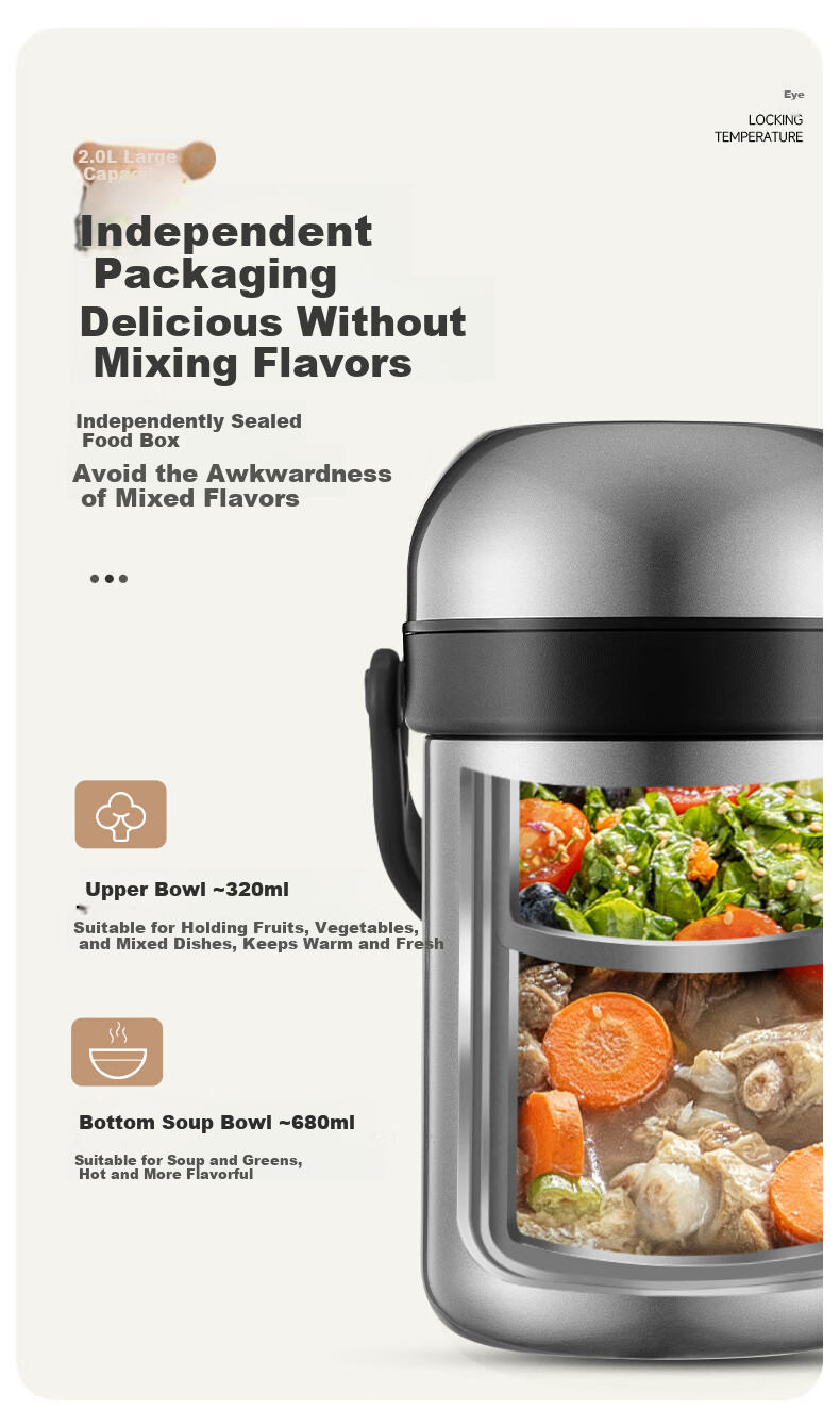 Taful High Insulation Stainless Steel Long-lasting Thermal Lunch Box Portable Porridge Container Multi-layer Bento for Students and Office Workers T0317 4