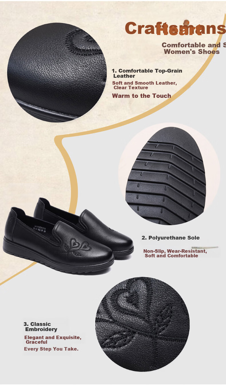 SPIDER KING Women's Shoes Middle-aged and Elderly Mom Shoes Flat Casual Soft Sole Single Shoes Fashion Small Leather Shoes 09255 Black 35 2