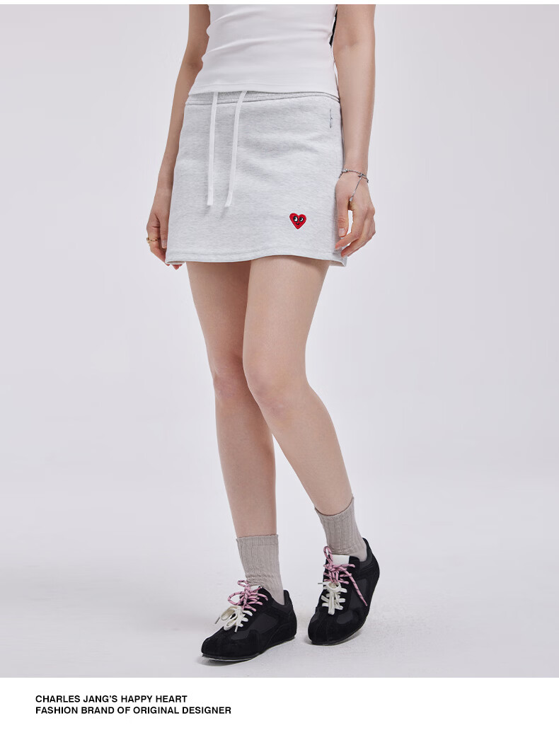Charles Heart Embroidery Girls' Summer High-Waist Slim Fit Casual Bodycon Skirt Light Floral Gray F 12