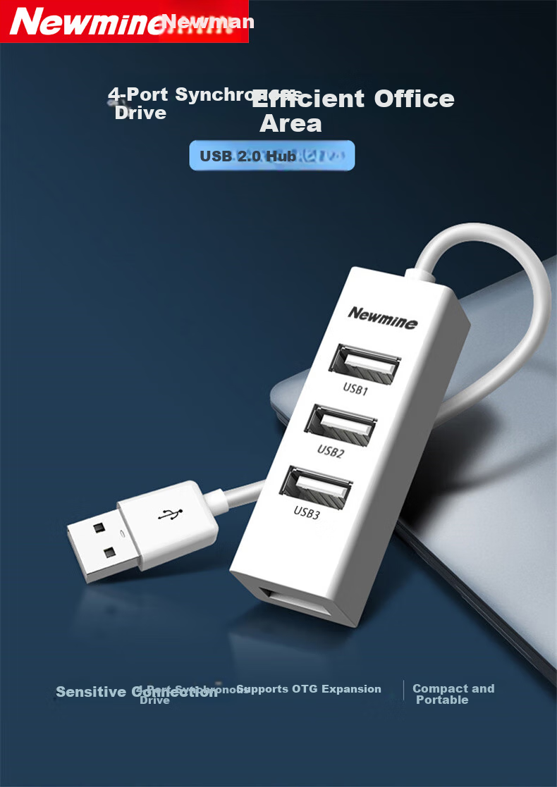 Newmine USB 2.0 High-Speed 4-Port HUB Splitter USB Expansion Dock Extension Cable Converter for Laptop Desktop Approx. 0.25m Black 1