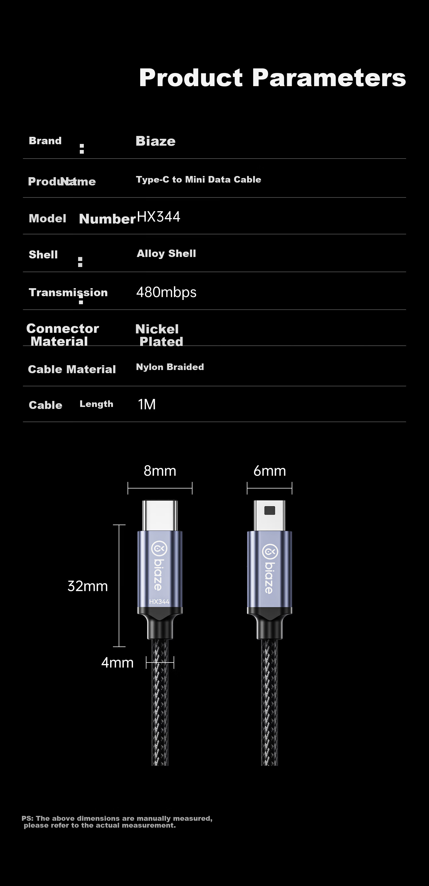 BIAZE Type-C to Mini USB Data Cable, Mini Adapter for DSLR Digital Cameras And Hard Drives, Compatible with Phones, Tablets, MP3 Players, Car Charger, Dash Cam, Canon Monitor 9