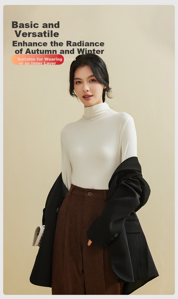 MiiOW Women's Turtleneck Base Shirt 2025 New Autumn Winter Plus Size Premium Knit Long Sleeve Top Black XL 5