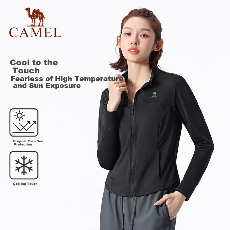 CAMEL Original Yarn Sun Protection Jacket Women Stand Collar Slim Cool Sports Jacket Y26BZ3L0029 Phantom Black S