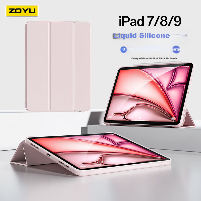 Zoyu iPad 7/8/9 Case 10.2-inch Soft Full-Cover Protective Shell Apple iPad 7/8/9 Tablet Case Full Protection Shockproof Baby Pink