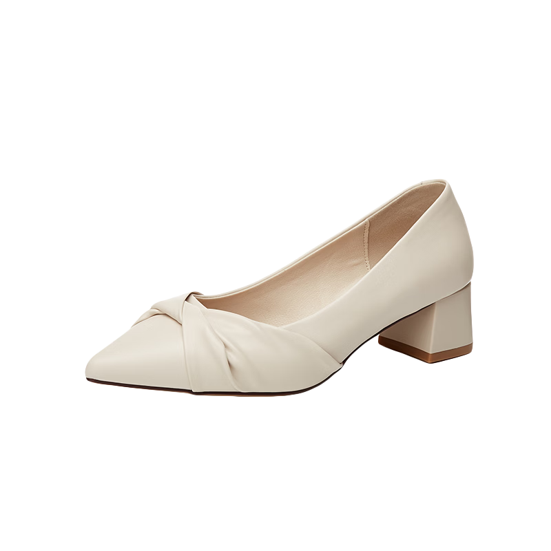 DAPHNE Women's Single Shoes, New Summer Professional Formal Work Leather Shoes, Chunky Heel Pointed Toe High Heels, Women's Footwear, Beige, Size 39