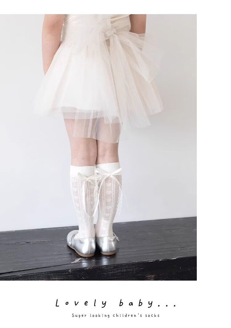 Yuzhaolin 3 Pairs Girls' Long Tube Socks Summer Thin Children's Socks Bowknot Princess Calf Socks Mid-Tube Ruffled Socks for Girls 15