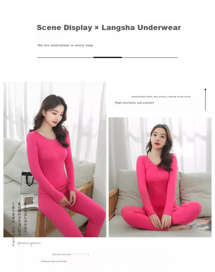 Langsha Women's Autumn Winter Thermal Underwear Set Antibacterial Velvet Seamless Heat Retaining Body Shaping Base Layer Shirt 14
