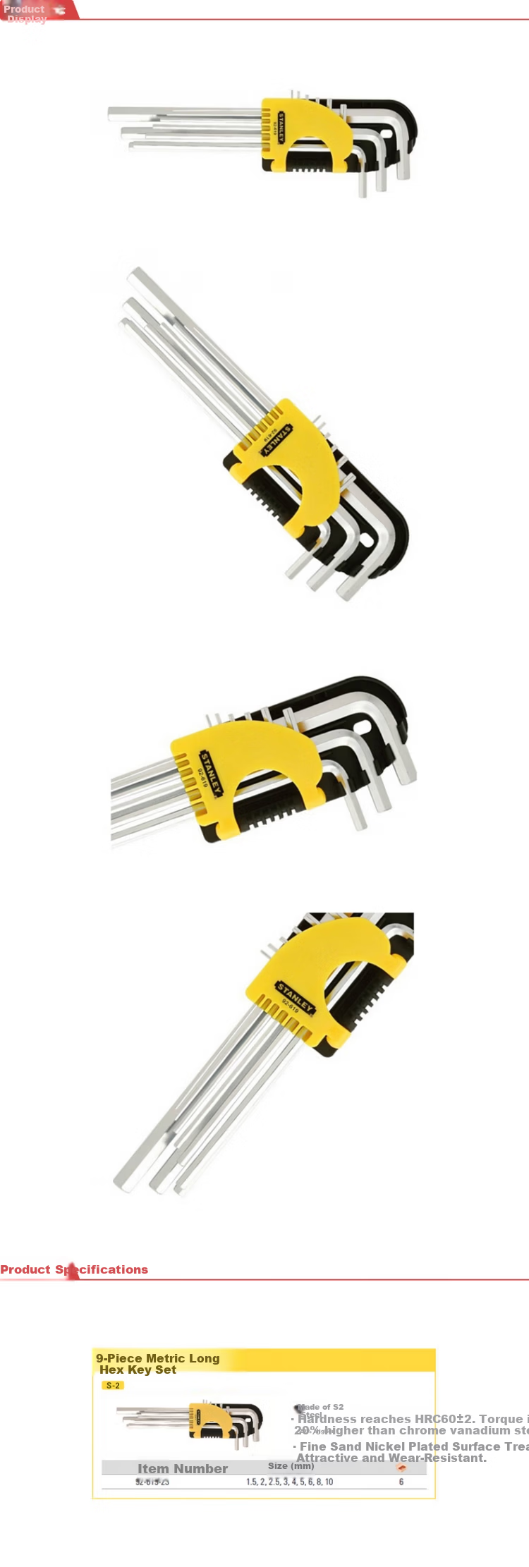 STANLEY 9-Piece Metric Long Hex Key Set 1.5-10mm STMT92619-8-23 1