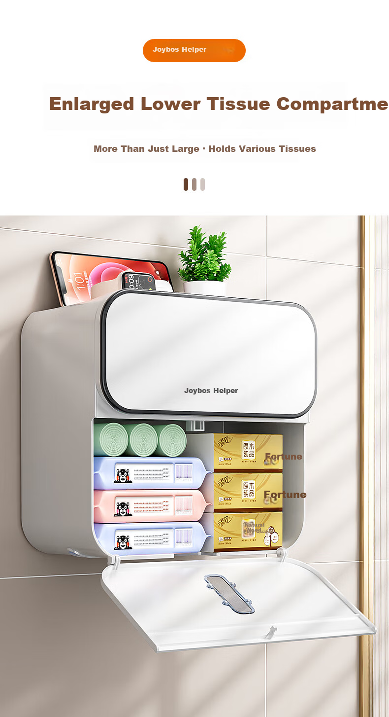 Jiabangshou Bathroom Toilet Paper Holder Punch-Free Wall-Mounted Tissue Box Toilet Tissue Rack Bathroom Storage Tissue Dispenser Box 6